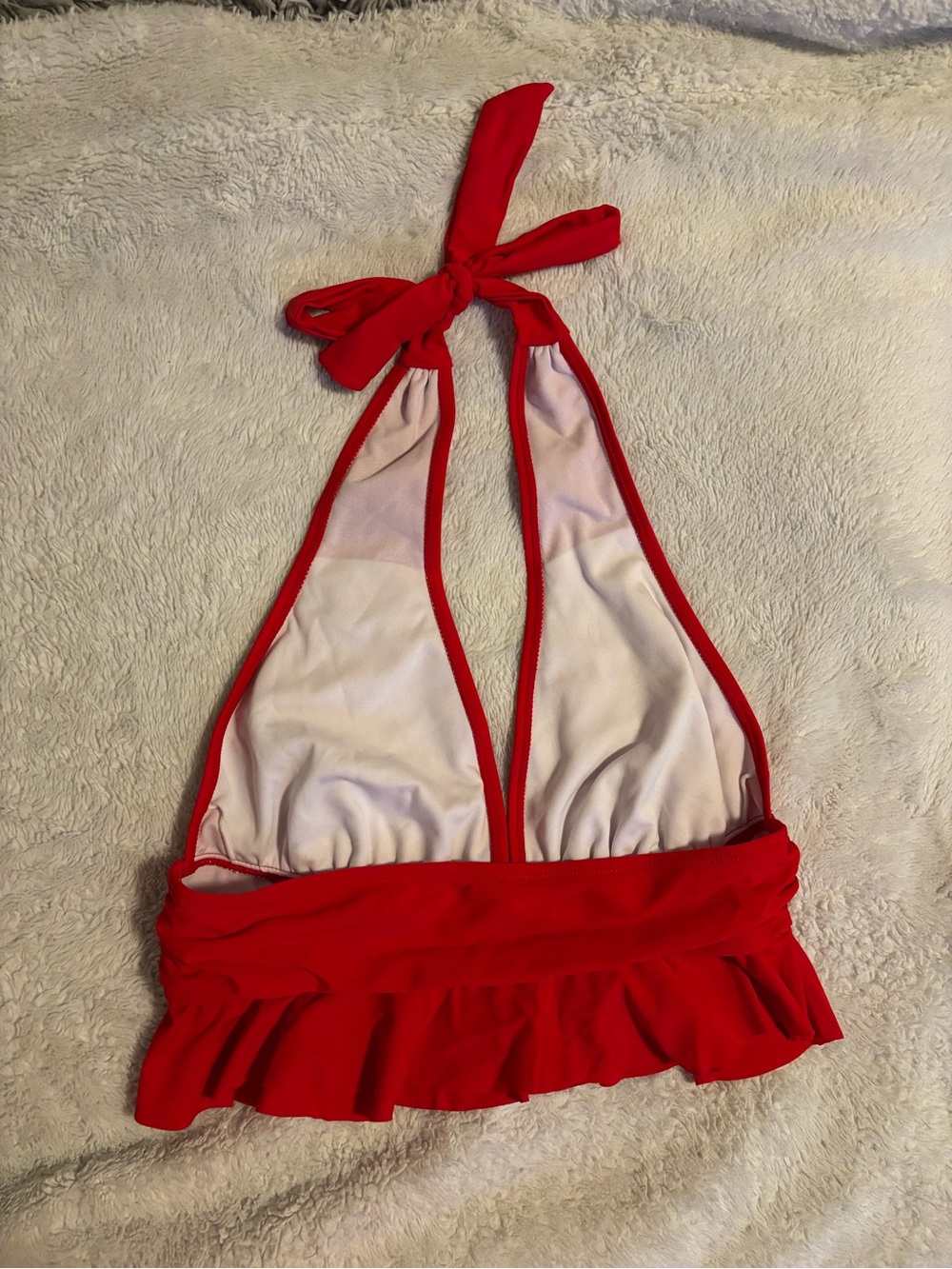 Red Ruffle Halter Bikini Top - Picture 3 of 6